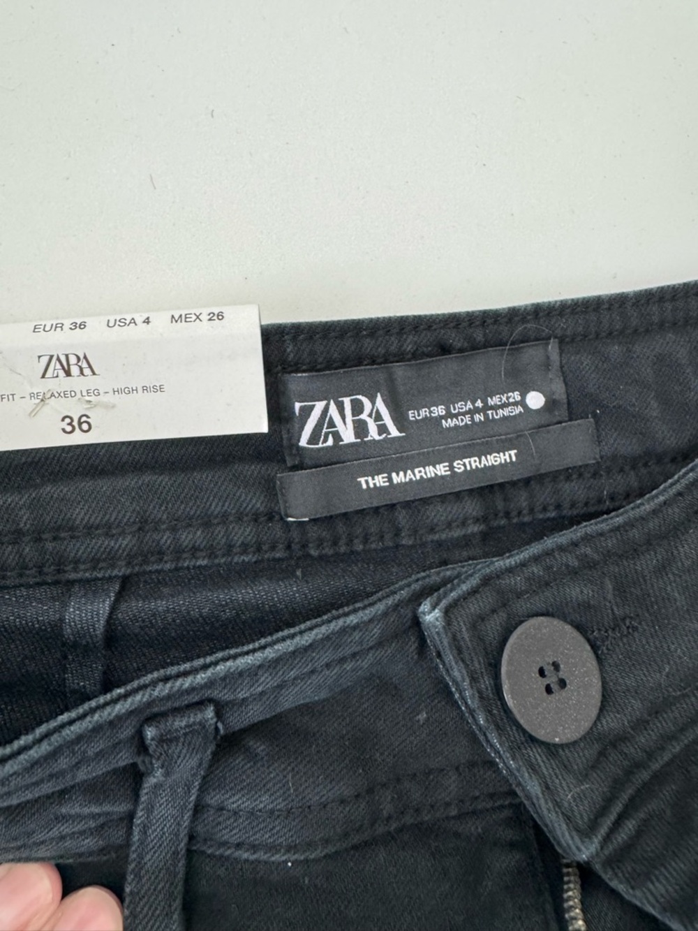 NWT ZARA Marine Straight Jeans Bundle 2 Wide Leg High Rise Black Beige 4 Flaw - Picture 7 of 10